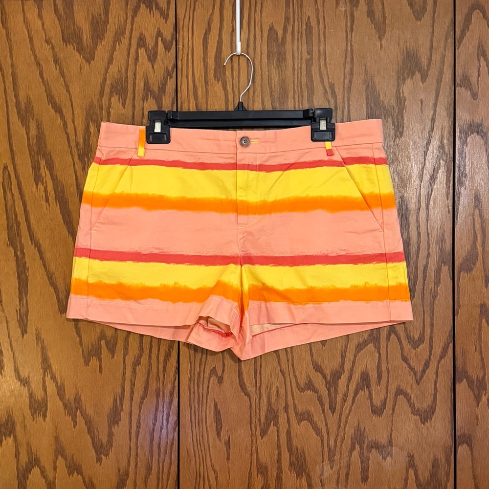 Gap Khakis Sunkissed Shorts Womens 12 Orange Yellow Stripe Cotton Summer